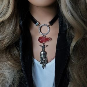 Quality Silverplated Necklace Genuine Italian Leather Raw Quartz Stone Pendant